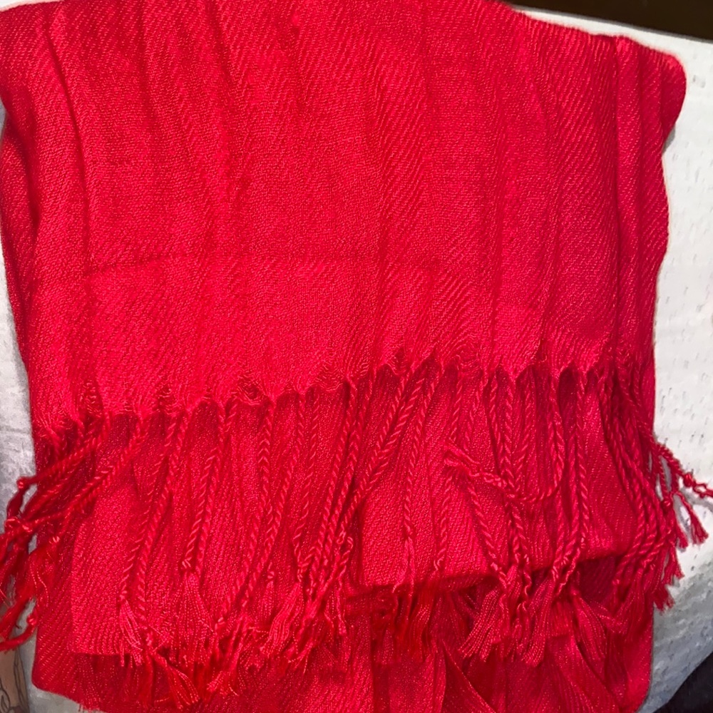 Red scarf with fringes